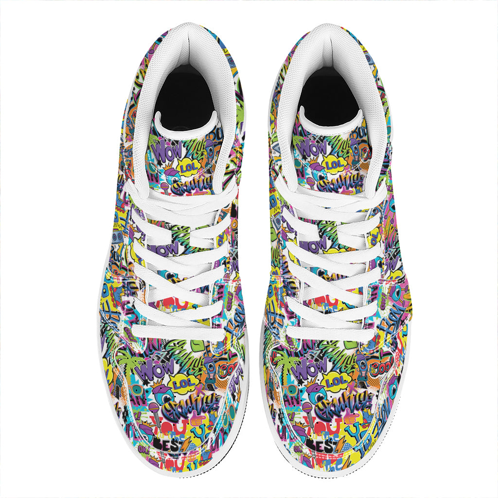 Colorful Graffiti Pattern Print High Top Leather Sneakers