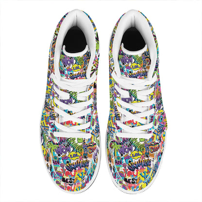 Colorful Graffiti Pattern Print High Top Leather Sneakers