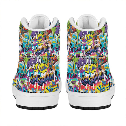 Colorful Graffiti Pattern Print High Top Leather Sneakers