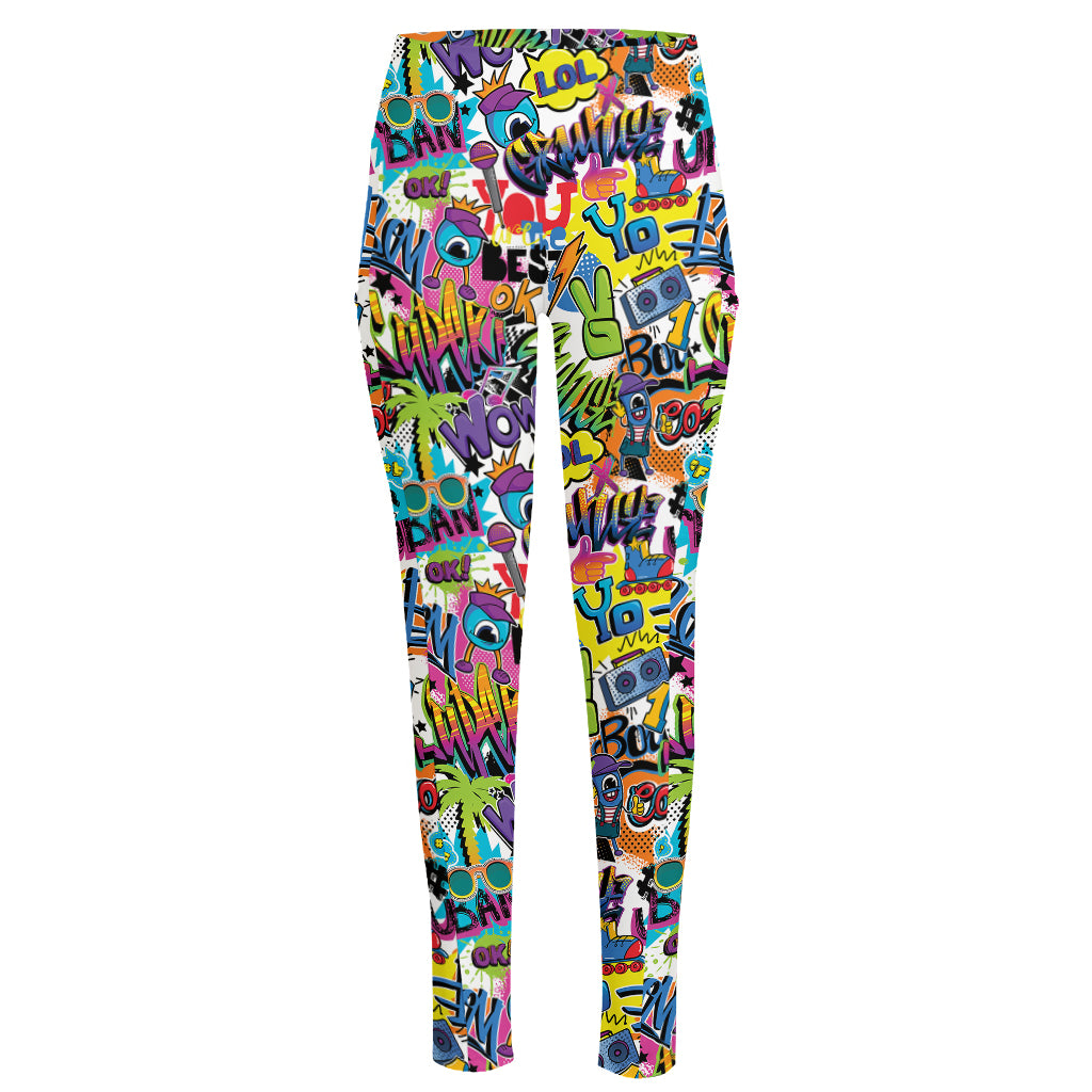 Colorful Graffiti Pattern Print High-Waisted Pocket Leggings