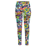 Colorful Graffiti Pattern Print High-Waisted Pocket Leggings