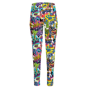 Colorful Graffiti Pattern Print High-Waisted Pocket Leggings