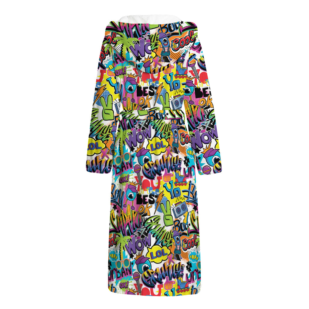 Colorful Graffiti Pattern Print Hooded Bathrobe