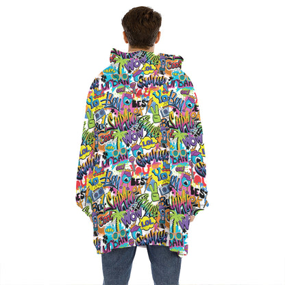 Colorful Graffiti Pattern Print Hoodie Blanket