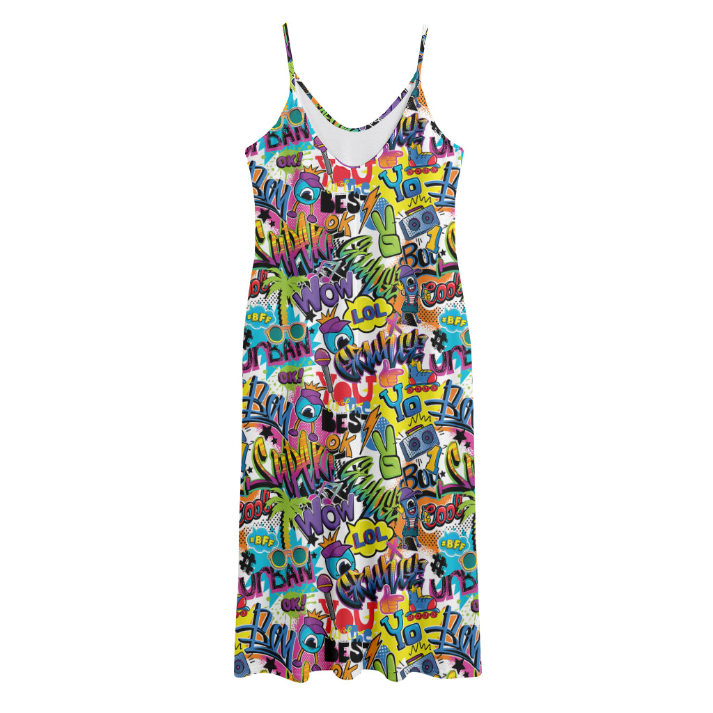 Colorful Graffiti Pattern Print Jersey Midi Cami Dress