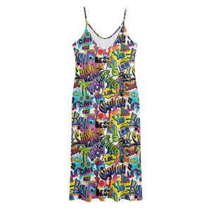 Colorful Graffiti Pattern Print Jersey Midi Cami Dress