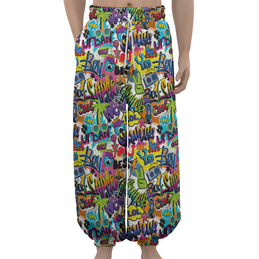 Colorful Graffiti Pattern Print Lantern Pants