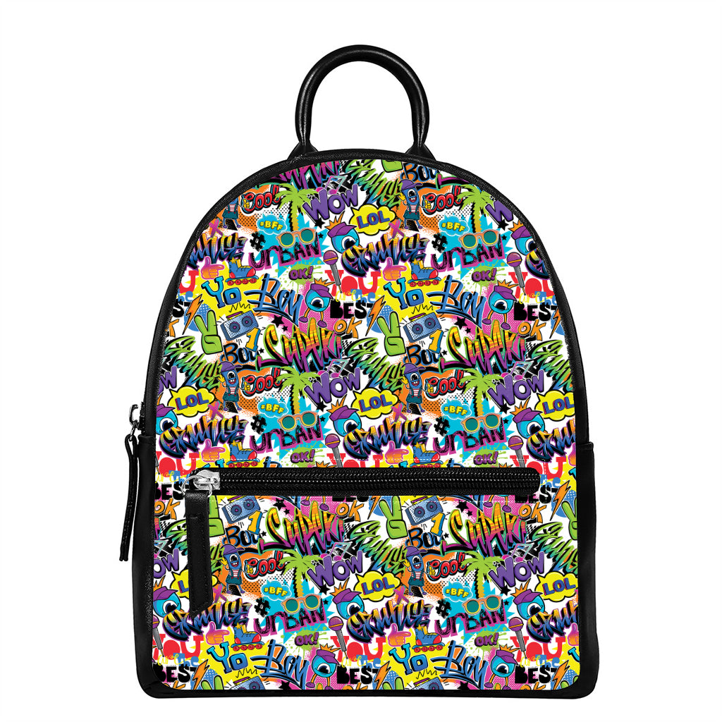 Colorful Graffiti Pattern Print Leather Backpack