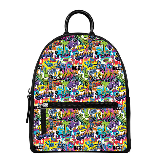 Colorful Graffiti Pattern Print Leather Backpack