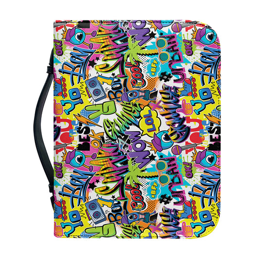 Colorful Graffiti Pattern Print Leather Bible Cover