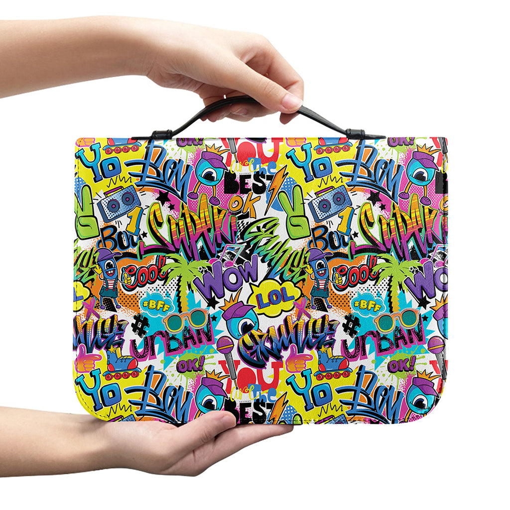 Colorful Graffiti Pattern Print Leather Bible Cover