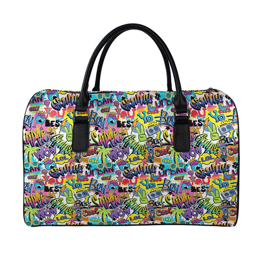 Colorful Graffiti Pattern Print Leather Duffle Bag