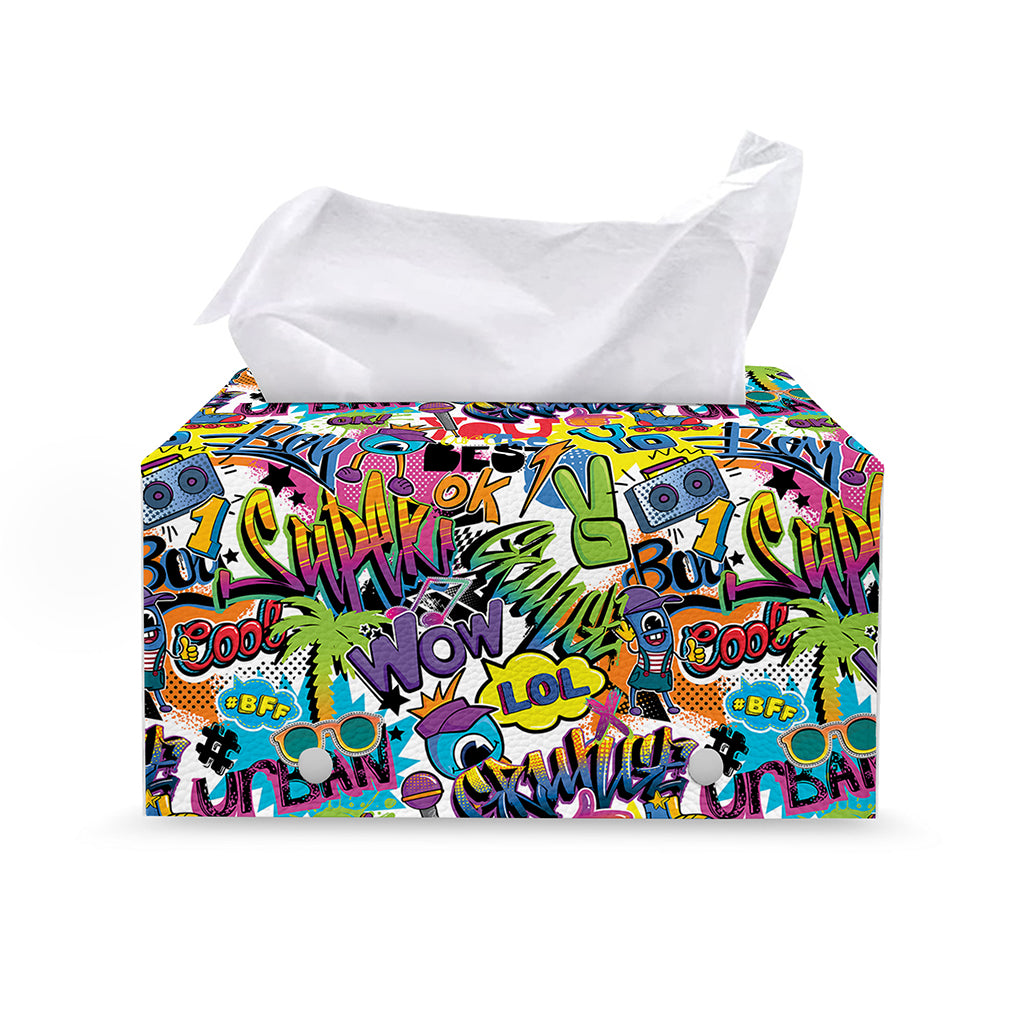 Colorful Graffiti Pattern Print Leather Tissue Box Cover