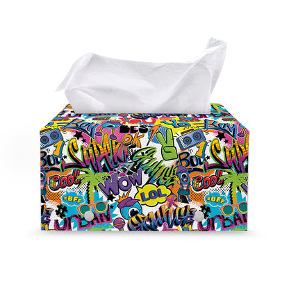 Colorful Graffiti Pattern Print Leather Tissue Box Cover