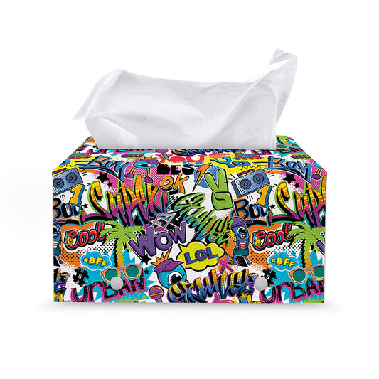 Colorful Graffiti Pattern Print Leather Tissue Box Cover