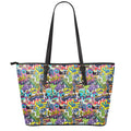 Colorful Graffiti Pattern Print Leather Tote Bag With Zipper