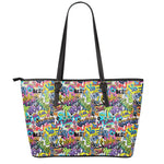 Colorful Graffiti Pattern Print Leather Tote Bag