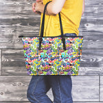 Colorful Graffiti Pattern Print Leather Tote Bag