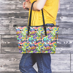 Colorful Graffiti Pattern Print Leather Tote Bag