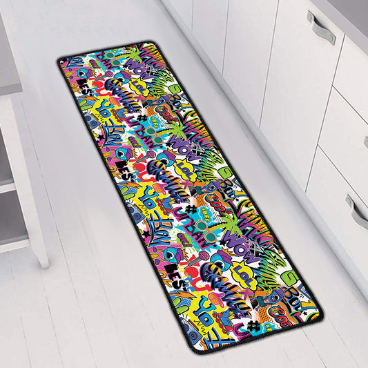 Colorful Graffiti Pattern Print Long Kitchen Mat