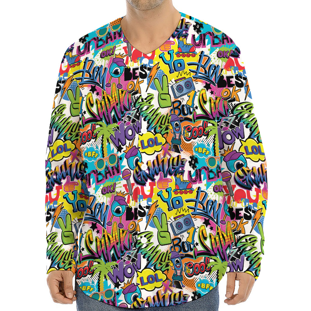 Colorful Graffiti Pattern Print Long Sleeve Baseball Jersey