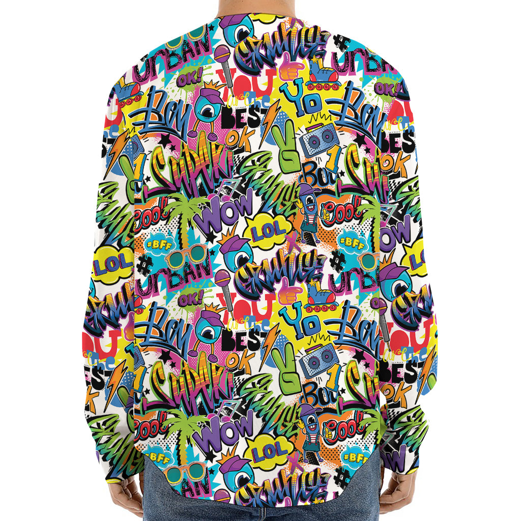 Colorful Graffiti Pattern Print Long Sleeve Baseball Jersey