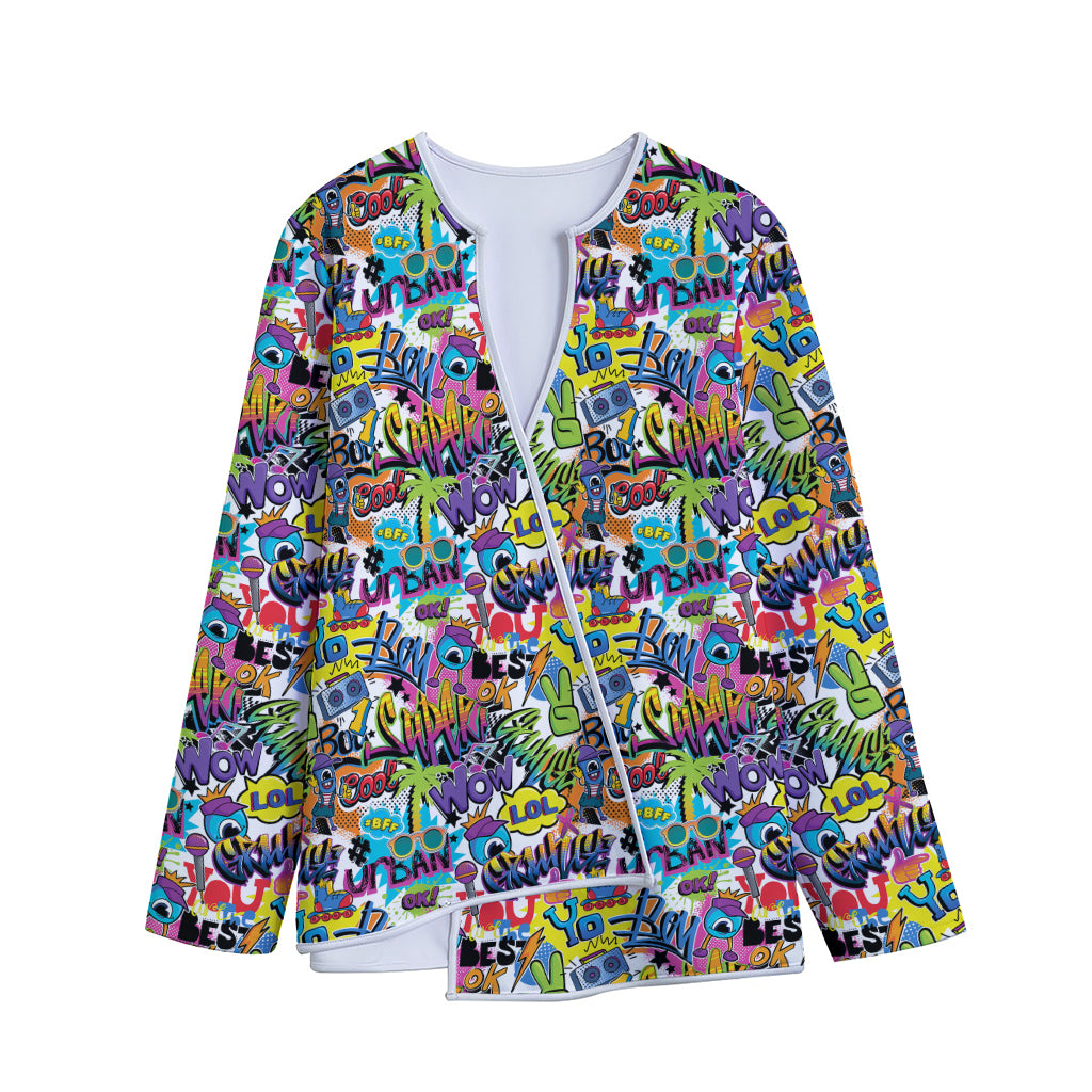 Colorful Graffiti Pattern Print Long Sleeve Short Coat