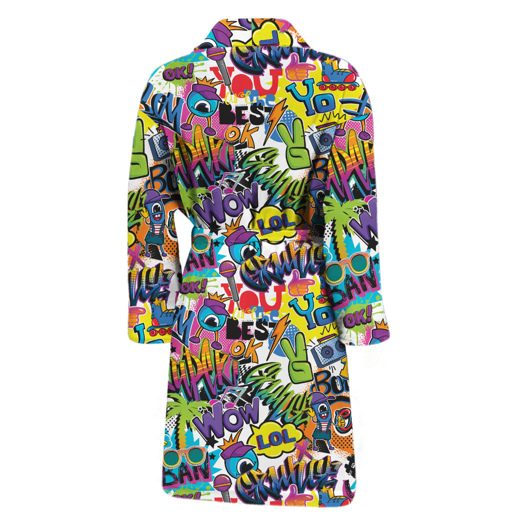 Colorful Graffiti Pattern Print Men's Bathrobe