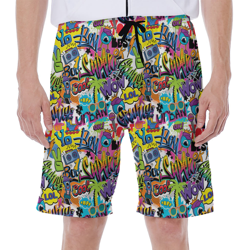 Colorful Graffiti Pattern Print Men's Beach Shorts
