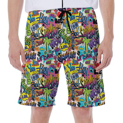 Colorful Graffiti Pattern Print Men's Beach Shorts
