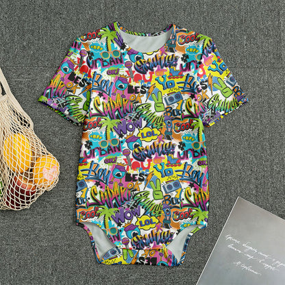 Colorful Graffiti Pattern Print Men's Bodysuit