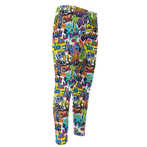 Colorful Graffiti Pattern Print Men's Compression Pants