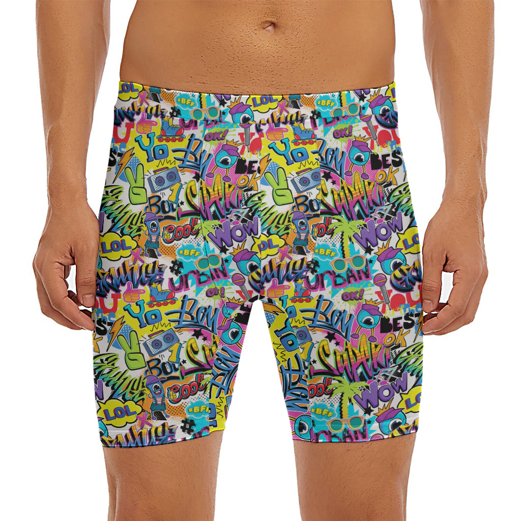 Colorful Graffiti Pattern Print Men's Long Boxer Briefs