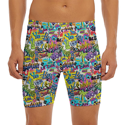 Colorful Graffiti Pattern Print Men's Long Boxer Briefs
