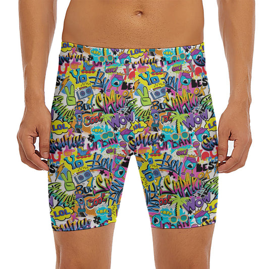 Colorful Graffiti Pattern Print Men's Long Boxer Briefs