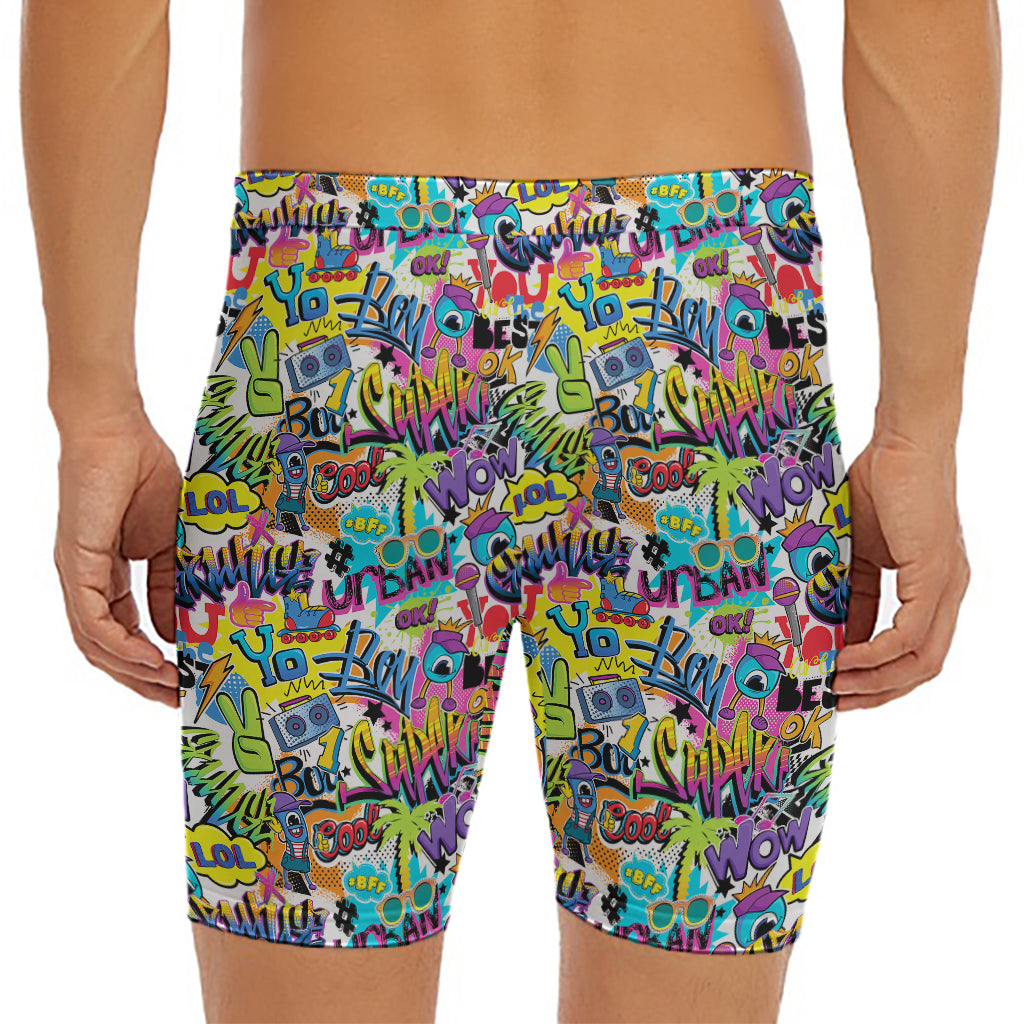 Colorful Graffiti Pattern Print Men's Long Boxer Briefs
