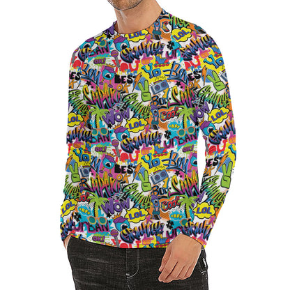 Colorful Graffiti Pattern Print Men's Long Sleeve Rash Guard