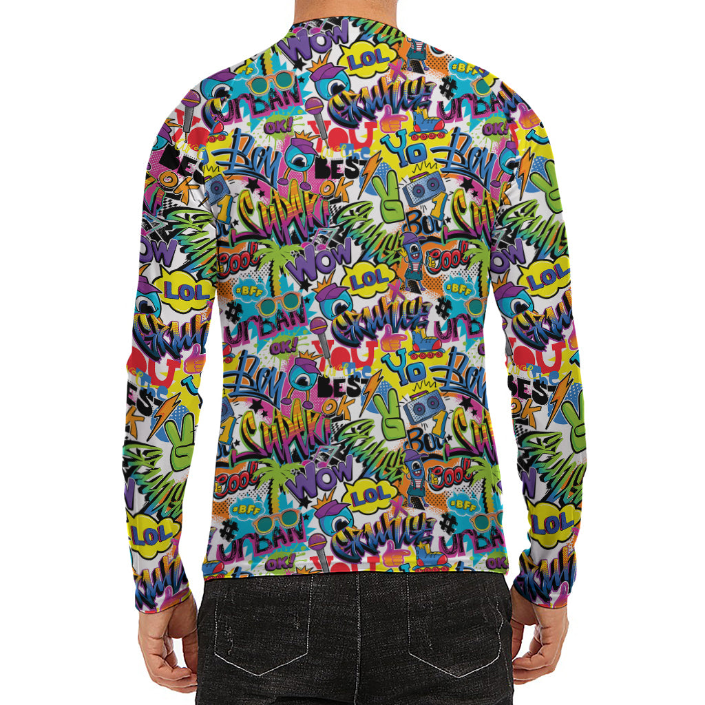 Colorful Graffiti Pattern Print Men's Long Sleeve Rash Guard