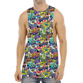 Colorful Graffiti Pattern Print Men's Muscle Tank Top