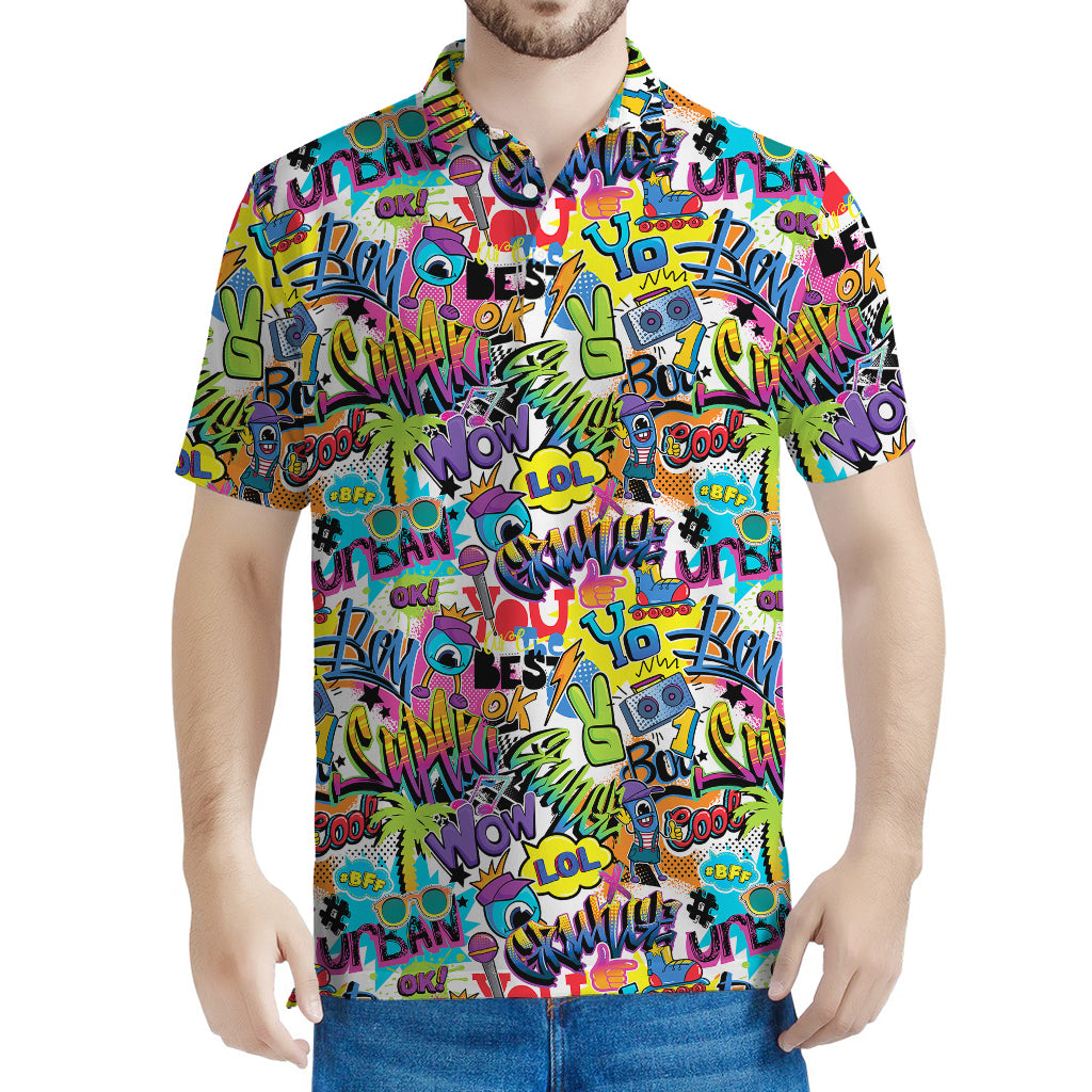 Colorful Graffiti Pattern Print Men's Polo Shirt