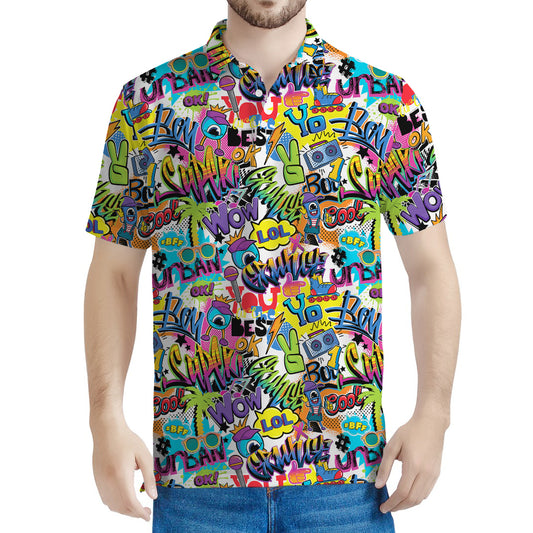 Colorful Graffiti Pattern Print Men's Polo Shirt