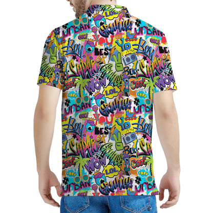 Colorful Graffiti Pattern Print Men's Polo Shirt