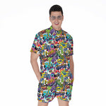 Colorful Graffiti Pattern Print Men's Rompers