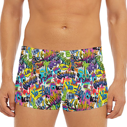 Colorful Graffiti Pattern Print Men's Short Boxer Briefs