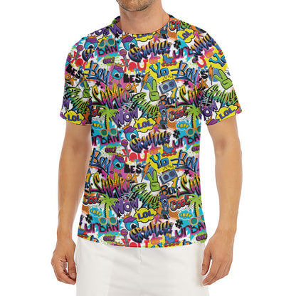 Colorful Graffiti Pattern Print Men's Short Sleeve Rash Guard