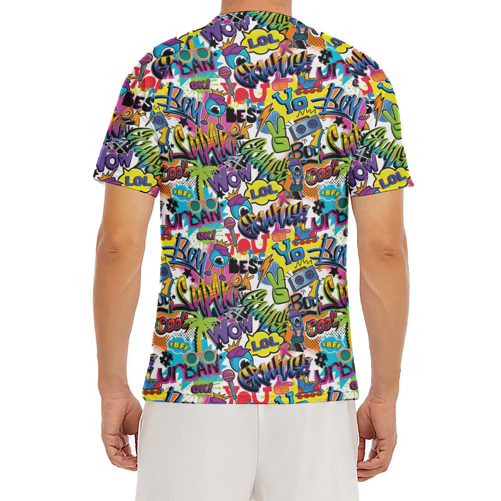 Colorful Graffiti Pattern Print Men's Short Sleeve Rash Guard