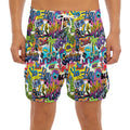 Colorful Graffiti Pattern Print Men's Split Running Shorts