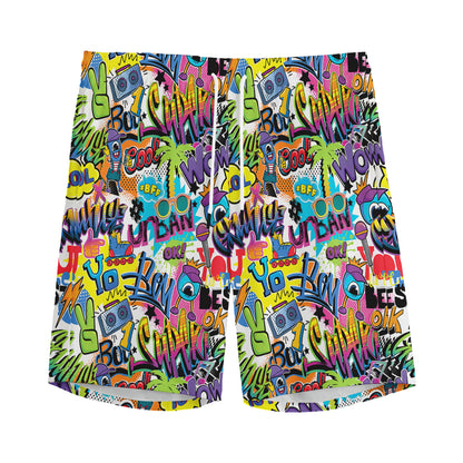Colorful Graffiti Pattern Print Men's Sports Shorts
