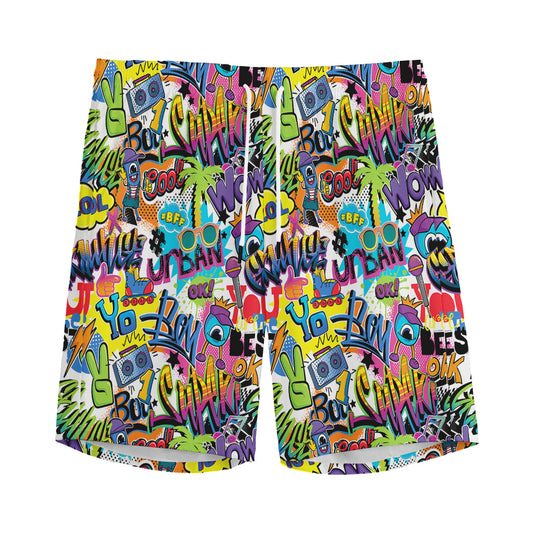 Colorful Graffiti Pattern Print Men's Sports Shorts