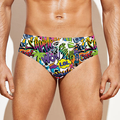 Colorful Graffiti Pattern Print Men's Swim Briefs